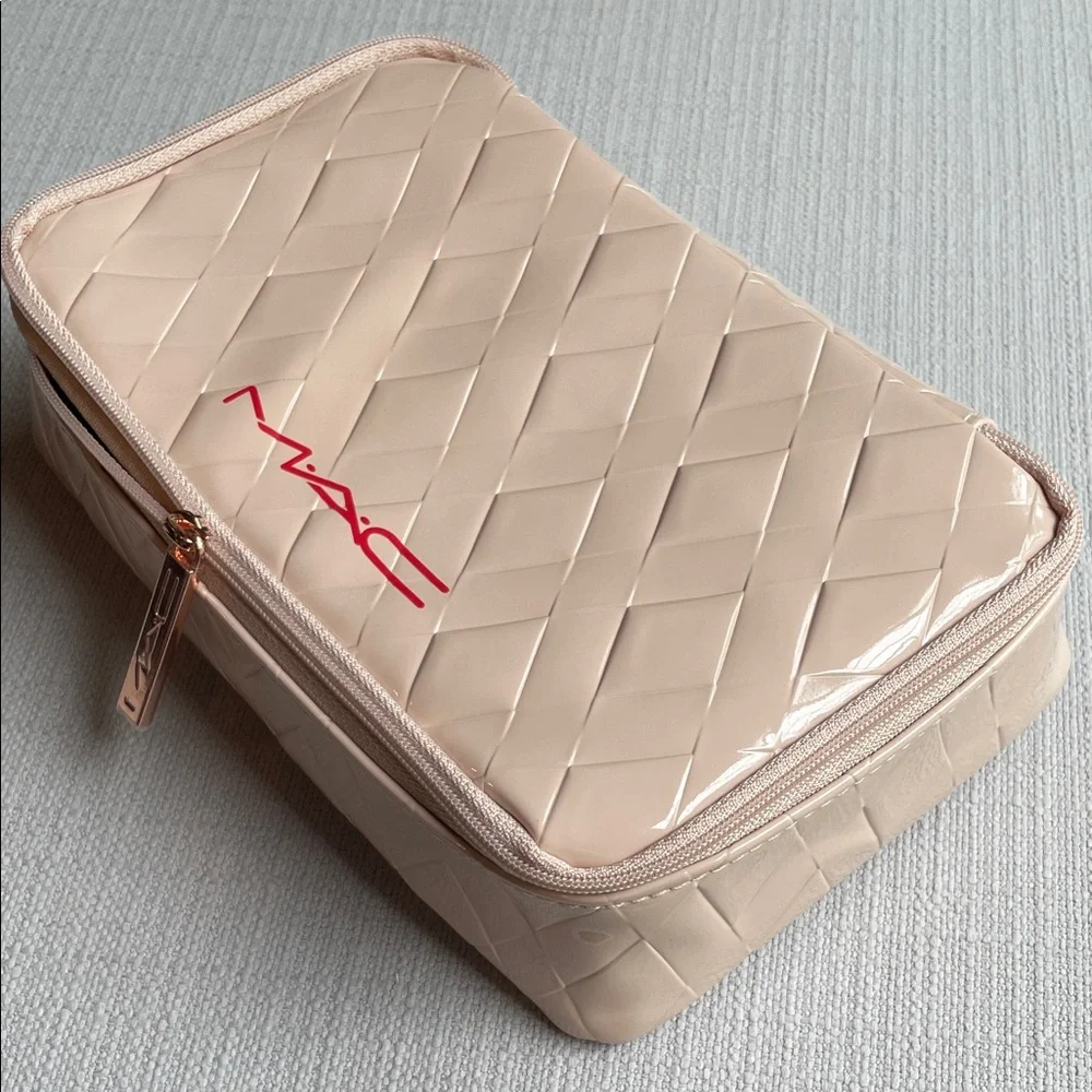 MAC Cosmetics Blush Beige Quilted Patent Cosmetic Bag travel case - Brand New